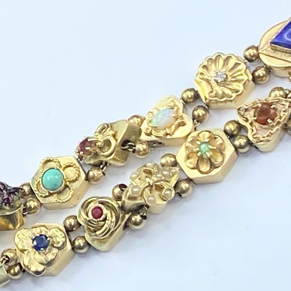 14K yellow gold gemstone sliding Charm bracelet 7" 26.4gm JR7551 - Picture 9 of 12